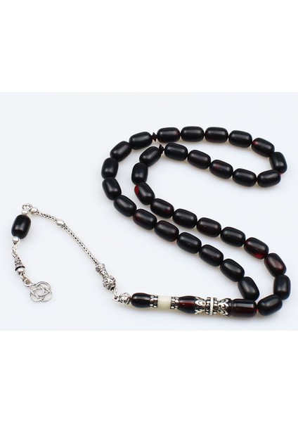 Gümüş Nakkaş İmameli Kapsül Kesim Ateş Kehribar Tesbih (8