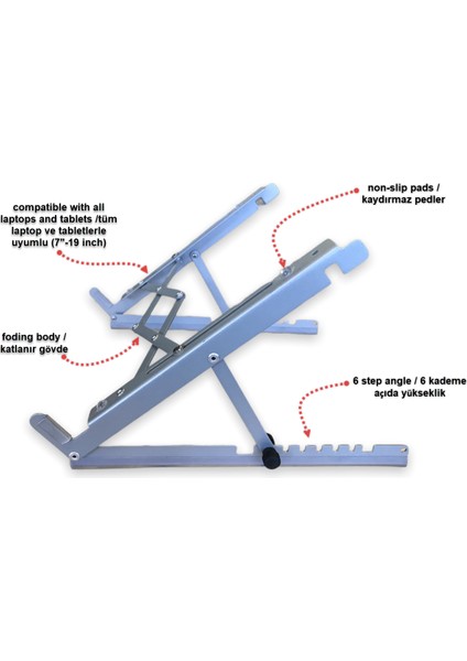 Katlanabilir, Çelik Laptop Standı Soğutucu Yükseltici Notebook/dizüstü/tablet Tüm Ekranlarla Uyumlu