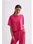 Regular Fit Kısa Kollu Kadın Crop Tişört - Pembe Pembe - Xs 5