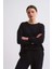 Uzun Kollu Kadın Crop Sweatshirt - Siyah Siyah - S 4