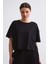 Regular Fit Kısa Kollu Kadın Crop Tişört - Siyah Siyah - Xs 5