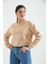 Bej Crop Ince Örme Sweatshirt 2