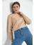 Bej Crop Ince Örme Sweatshirt 4