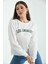 Ekru Los Angeles Baskılı Loose Waffle Örme Sweatshirt 3