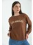 Kahverengi Los Angeles Baskılı Loose Waffle Örme Sweatshirt 2