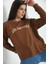 Kahverengi Los Angeles Baskılı Loose Waffle Örme Sweatshirt 5