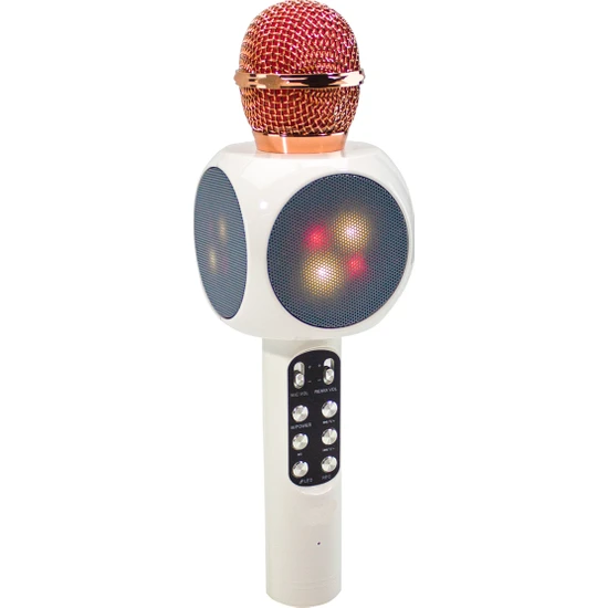 Erzi Karaoke  Mikrofon Bluetooth'lu Işıklı Şarjlı Süper Karaoke Beyaz