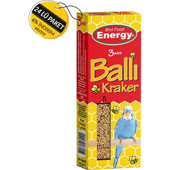 Energy Ballı Muhabbet Kuşu Krakeri 3'lü Özel Koli 24 Adet