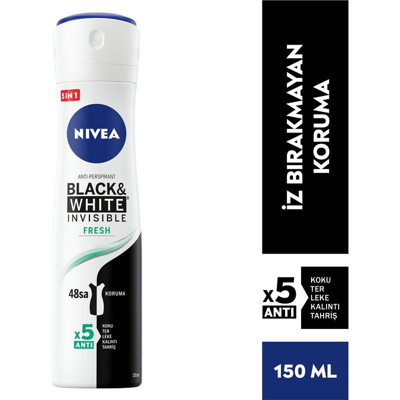 Nivea Kadın Sprey Deodorant Black&White Fresh Invisible 150ml48 Saat Anti-perspirant Koruma