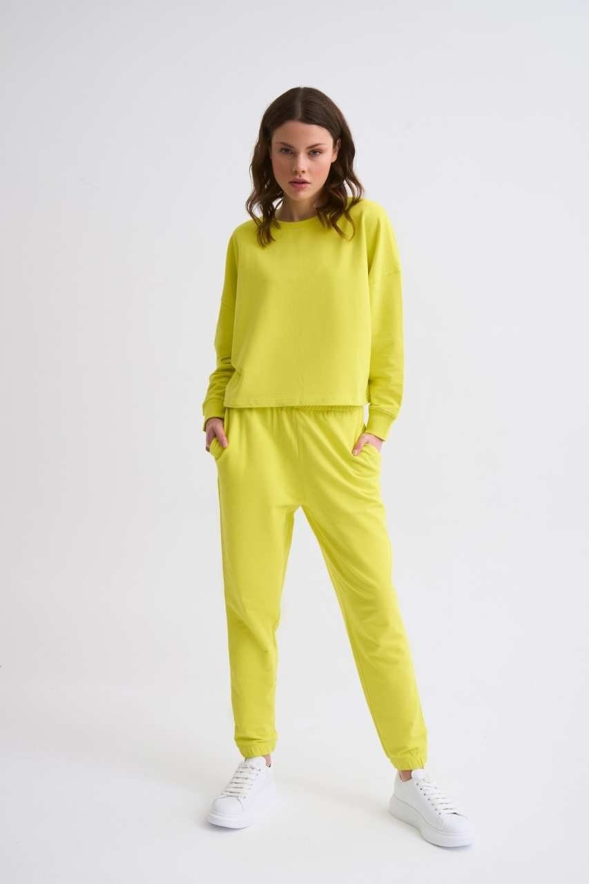 RECOLOR Cepli Regular Fit Bağcıklı Kadın Eşofman Altı - Sarı Sarı - L