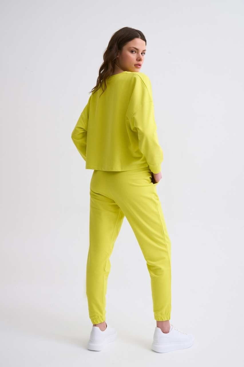 RECOLOR Cepli Regular Fit Bağcıklı Kadın Eşofman Altı - Sarı Sarı - L görsel 5