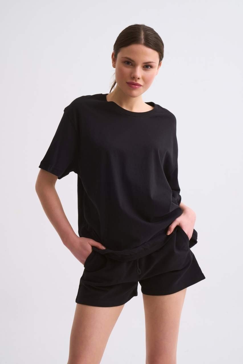RECOLOR Cepli Regular Fit Bağcıklı Kadın Şort - Siyah Siyah - Xl