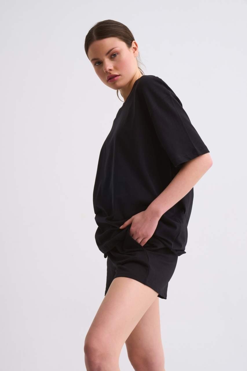 RECOLOR Cepli Regular Fit Bağcıklı Kadın Şort - Siyah Siyah - Xl görsel 4
