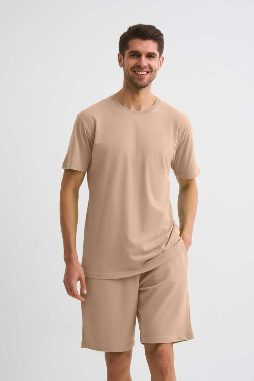 RECOLOR Cepli Regular Fit Erkek Bermuda Şort - Bej Bej - M