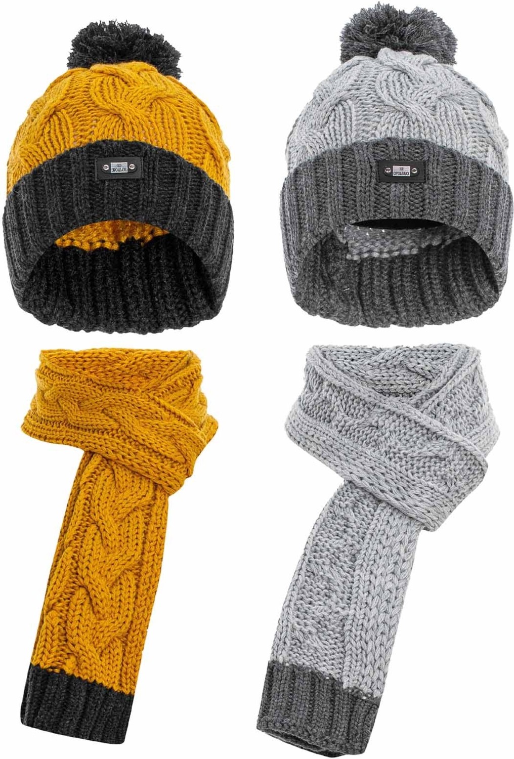 Cipo & Baxx BA101 Çocuk Gri Hardal Ikili Atkı Bere Set