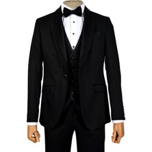 Cengiz İnler Dokulu Çift Çizgi Şal Yaka Tek Düğme Damatlık