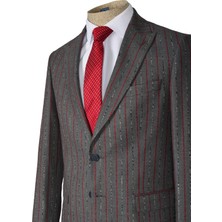 Cengiz İnler Kalın Çizgi Çift Düğme 6 Drop Slim Fit Erkek Takım Elbise