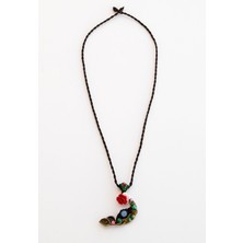 Lila Rosa Gül Figürlü Etnik Otantik Kolye