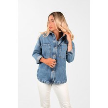 Balins Oversize Kadın Jean Ceket Mavi