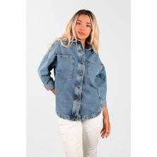 Balins Oversize Kadın Jean Ceket Mavi