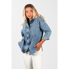 Balins Oversize Kadın Jean Ceket Mavi