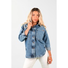 Balins Oversize Kadın Jean Ceket Mavi