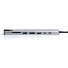 Dark USB 3.1 Type-C 8 In 1 Ethernet / HDMI / Tf Sd Kart Okuyucu / USB 3.0 - USB 2.0 / Usb-C & Usb-C Pd Dönüştürücü Çevirici Hub (DK-AC-U31X40)