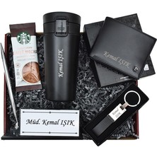 Hediye Rengi Isme Özel Pierre Cardin Cüzdan Çelik Termos Kristal Isimlik Anahtarlık ve Kahve Hediye Kutusu