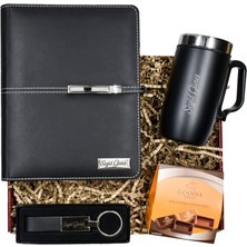 Hediye Rengi Isme Özel Organizerli Tarihsiz Ajanda Termos Bardak Anahtarlık ve Godiva Çikolata Hediye Seti