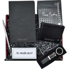 Hediye Rengi Isme Özel Lüx Defter Masaüstü Kristal Isimlik Pierre Cardin Cüzdan ve Anahtarlık Hediye Kutusu