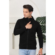 Cape Davis Erkek Siyah Fermuarlı Kapüşonlu Sweatshirt