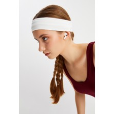 Butikgiz Beyaz Kadın Pamuklu Penye, Kaymaz, Terletmez, Ultra Hafif, Spor Saç Bandı Bandana