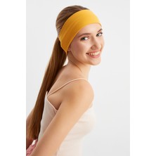 Butikgiz Hardal Kadın Pamuklu Penye, Kaymaz, Terletmez, Ultra Hafif, Spor Saç Bandı Bandana