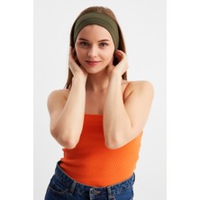 Butikgiz Haki Kadın Pamuklu Penye, Kaymaz, Terletmez, Ultra Hafif, Spor Saç Bandı Bandana