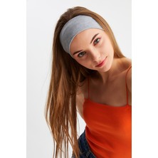 Butikgiz Açık Gri Kadın Pamuklu Penye, Kaymaz, Terletmez, Ultra Hafif, Spor Saç Bandı Bandana
