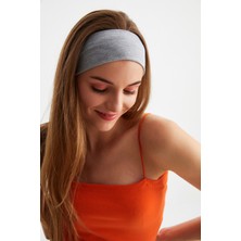 Butikgiz Açık Gri Kadın Pamuklu Penye, Kaymaz, Terletmez, Ultra Hafif, Spor Saç Bandı Bandana