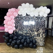 Trend Hediye Sepeti Pastel Pembe Siyah Beyaz Balon 50 Adet ve 5 M Balon Zinciri