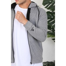 Cape Davis Erkek Gri Fermuarlı Kapüşonlu Sweatshirt