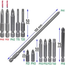 Nzb (13 Parça) Matkap Bits Uç Vidalama Ucu Düz Yıldız Torx Uç