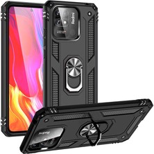 Case 4U Xiaomi Redmi 10c Kılıf Çift Katmanlı Yüzüklü Manyetik Vega Kapak Siyah