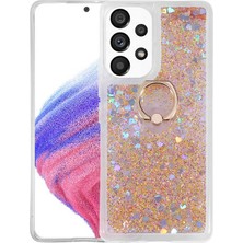 Case 4U Galaxy A73 Uyumlu Kılıf Yüzüklü Stand Olabilen Hareket Eden Sim ve Pullu Tasarım Milce Kapak Altın