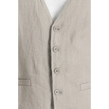 Kiğılı Slim Fit Dar Kesim Keten Yelek