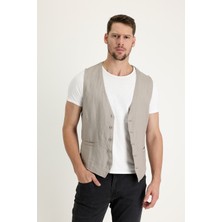 Kiğılı Slim Fit Dar Kesim Keten Yelek