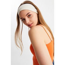 Butikgiz Bej Kadın Pamuklu Penye, Kaymaz, Terletmez, Ultra Hafif, Spor Saç Bandı Bandana