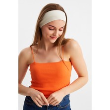 Butikgiz Bej Kadın Pamuklu Penye, Kaymaz, Terletmez, Ultra Hafif, Spor Saç Bandı Bandana