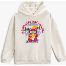 Koton Baskılı Kapüşonlu Sweatshirt Ekru Renk Kız Çocuk İçin Uzun Kollu Grafik Desenli