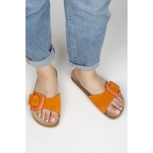 Manijero Alandra Kadın Deri Tek Bant Turuncu Terlik