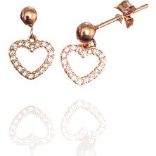Doğan Silver 925 Ayar Gümüş Kalpli Sallantılı Rose Küpe 21492
