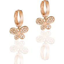 Doğan Silver Gümüş Rose Zirkon Taşlı Kelebek Model Trend Halka Küpe DGN21197