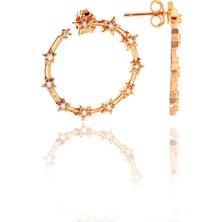 Doğan Silver Kadın Zirkon Taşlı Yıldızlı Halkalı Model Rose Gümüş Küpe DGN20385